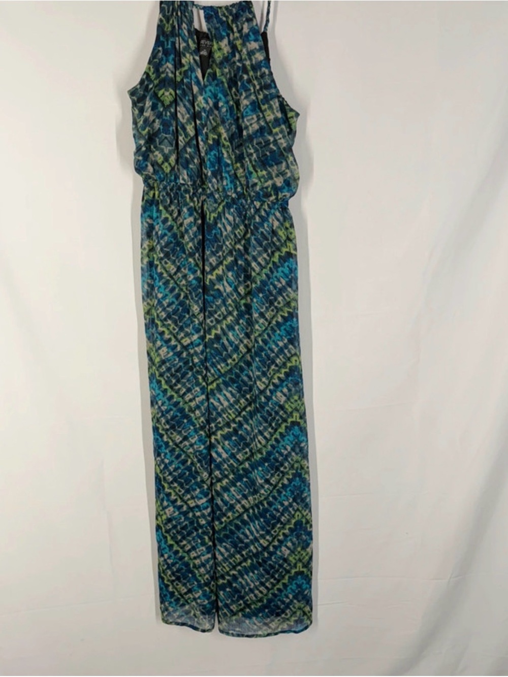 Forever 21 Teal & Navy Halter-Style Printed Maxi Dress